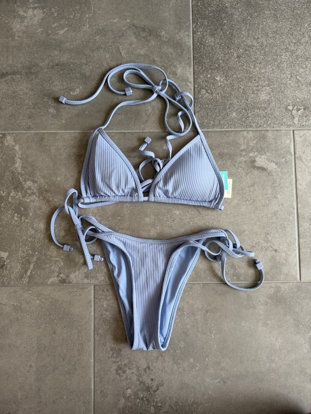 Shore Light Blue Ribbed String Bikini Set